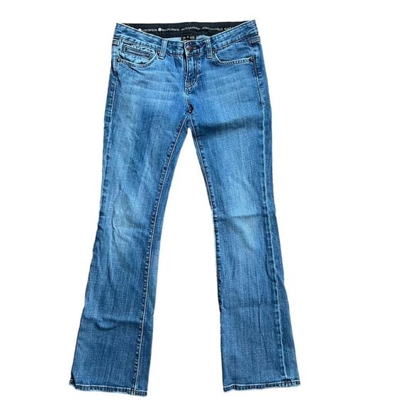 REROCK for Express Bootcut Low Rise Jeans Womens Size 4 Medium Wash Rodeo Biker - Picture 1 of 10